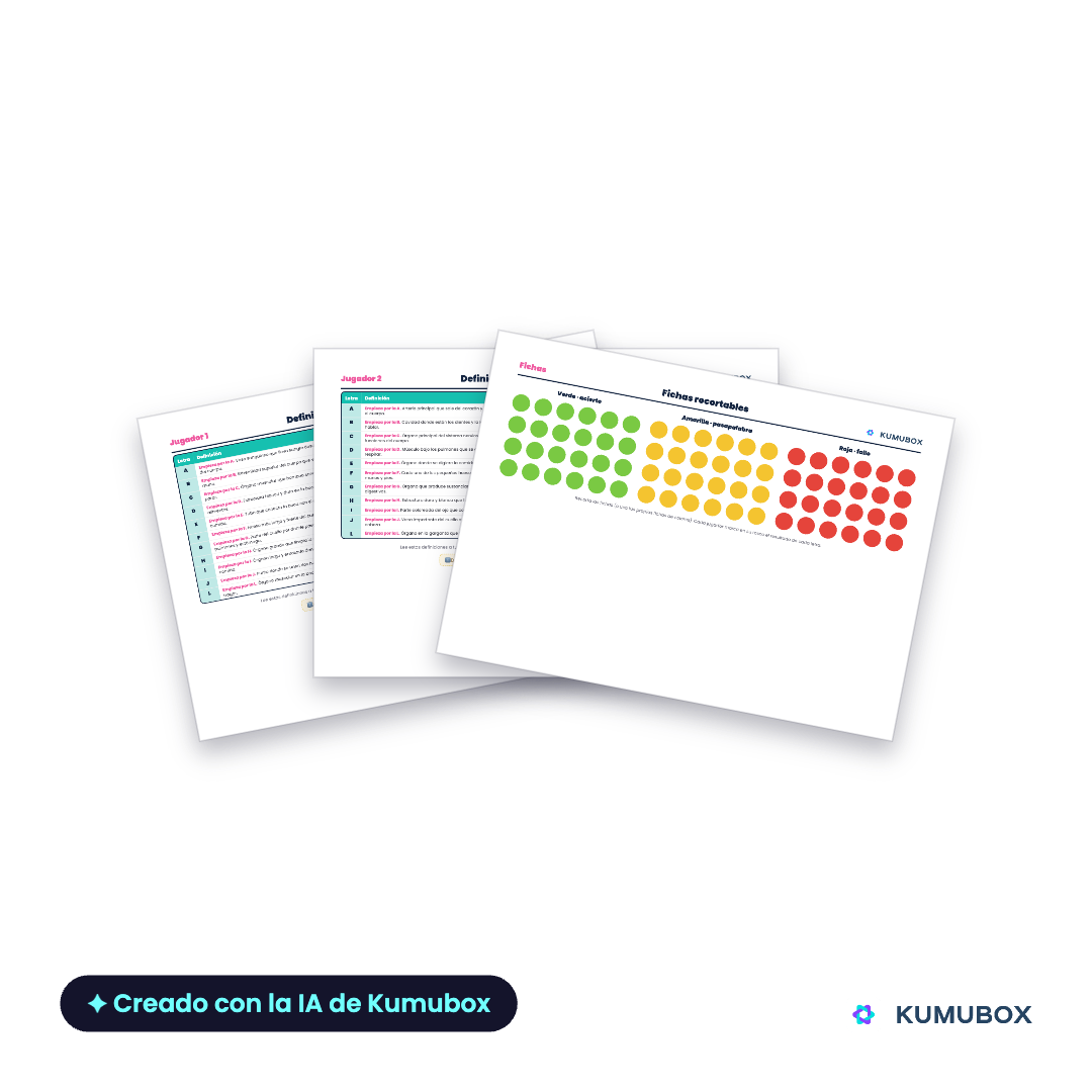 Rosco imprimible sobre el cuerpo humano para 4.º de Primaria, con dos juegos de definiciones, solucionarios y fichas para repasar órganos, estructuras y funciones.