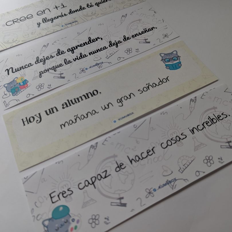 Colección de marcapáginas con frases motivadoras para regalar a los estudiantes al final de curso. Ideal para tutoría, fomenta la autoestima y el reconocimiento