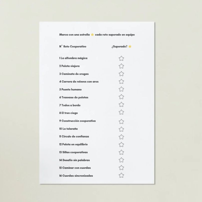Instrumento de evaluación para retos cooperativos en educación física primaria, diseñado para observar, valorar y reflexionar sobre el trabajo en equipo.