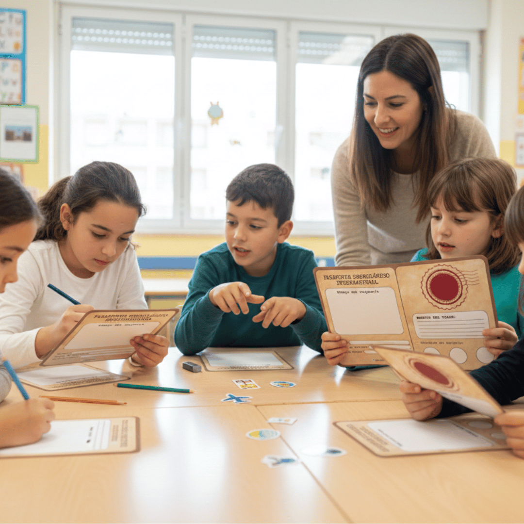 Recurso gamificado para 4º de primaria donde el alumnado crea un pasaporte cronológico para aprender las etapas de la historia de forma manipulativa,