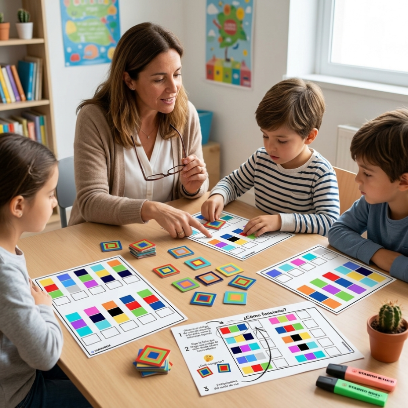este recurso educativo incluye 3 tableros únicos con códigos de color y 30 fichas con formas que deben asociarse siguiendo dichos códigos ideal para trabajar la...