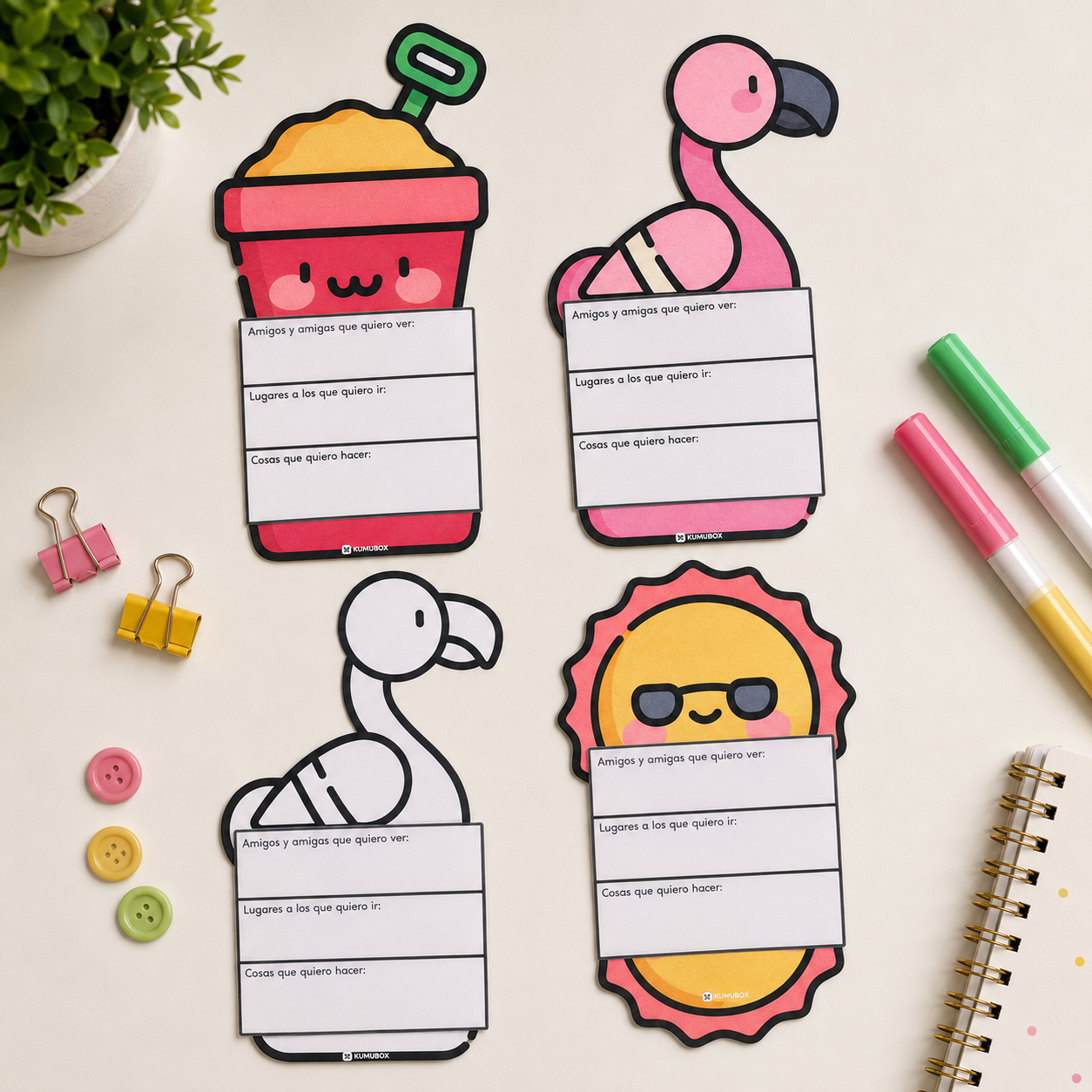 este recurso didáctico incluye desplegables de lista de deseos para que el alumnado exprese lo que espera y desea para su verano a través de una actividad creat...