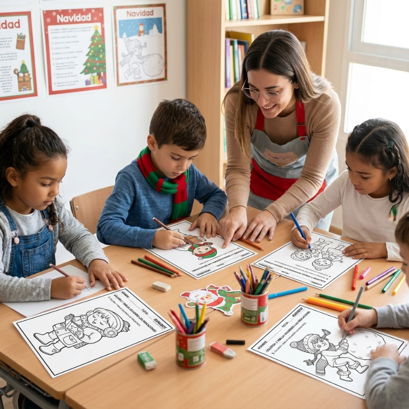 pack de 4 fichas de actividades navideñas en las que los estudiantes deben colorear según indicaciones y completar dibujos para crear escenas festivas este recu...