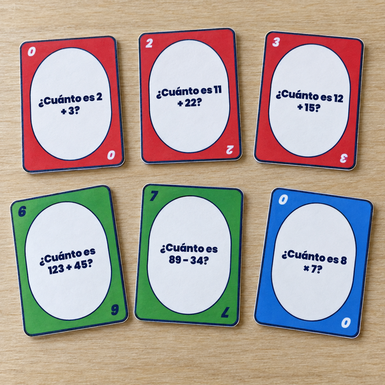 Repasa cálculo básico con 60 cartas de colores y acción para 4.º–6.º de Primaria. Incluye instrucciones, guía y soluciones de las 40 operaciones.