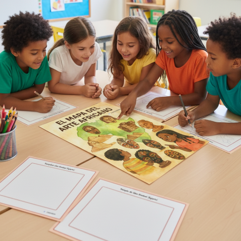 Cuaderno educativo para conocer y ubicar las principales obras del arte africano, fomentando la observación, la descripción escrita y la conciencia cultural
