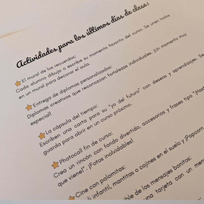 Actividades creativas, reflexivas y lúdicas para los últimos días de clase. Ideales para cerrar el curso de forma emocional, participativa y significativa. Recu