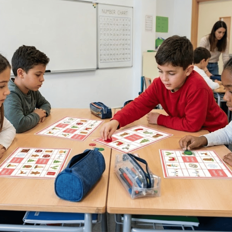 Bingo navideño para aprender vocabulario de Navidad en clase de idiomas. Actividad lúdica ideal para reforzar la comprensión oral mediante un juego motivador.