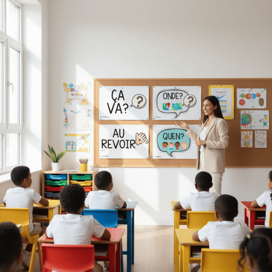 Recurso visual y comunicativo para trabajar los saludos, presentaciones y preguntas básicas en español, inglés, francés, catalán, euskera y gallego.