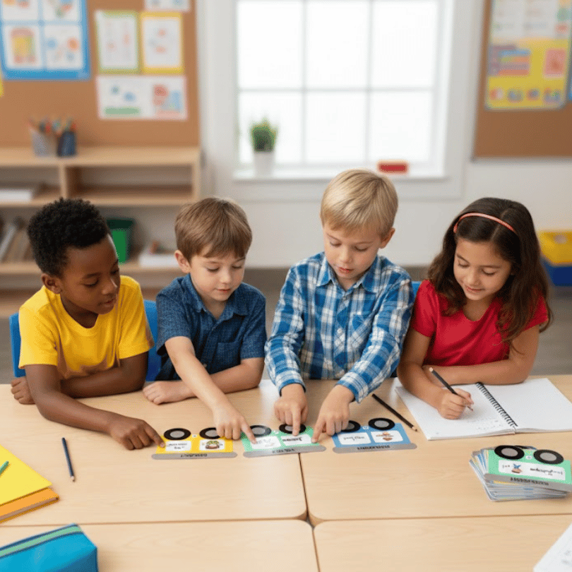 Recurso manipulativo multilingüe para trabajar la estructura de la oración, la gramática y la CP mediante aprendizaje visual, cooperativo y lúdico.