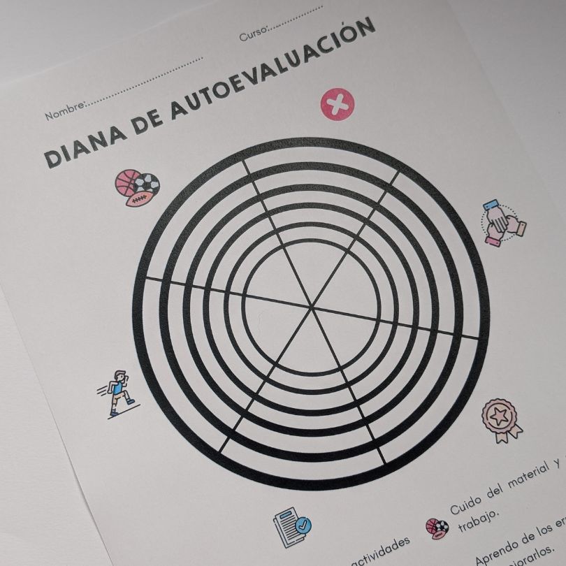Recurso gráfico de autoevaluación para clases de Educación Física. Utiliza dianas para promover la reflexión, el trabajo autónomo y la evaluación formativa