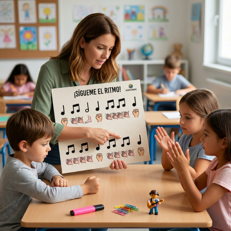 Descarga "¡Sígueme el ritmo!", un recurso educativo dinámico con tarjetas de percusión corporal para trabajar el ritmo, la coordinación.