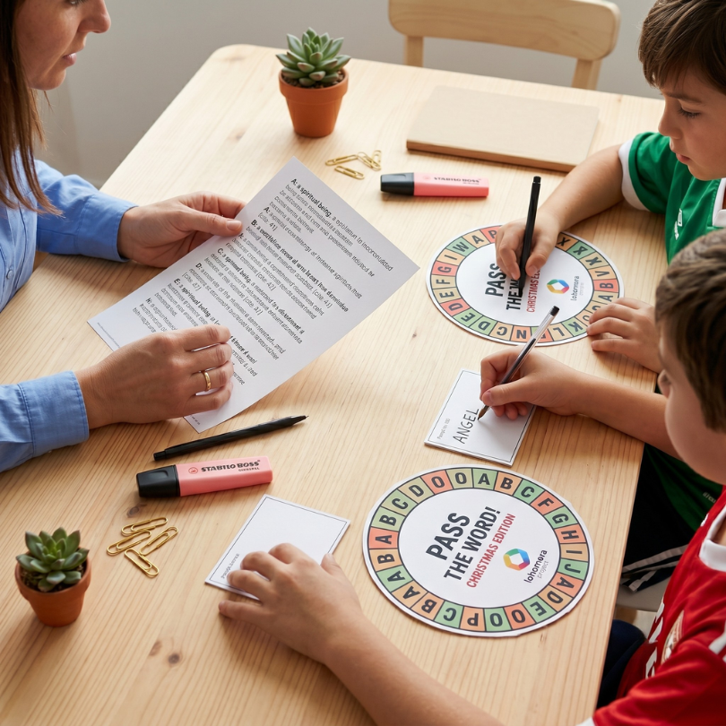 Pasapalabra interactivo de Navidad en inglés, creado en Genially por @alohomora_project. Diseñado para niveles A2+/B1 según el MCER, este recurso educativo es i