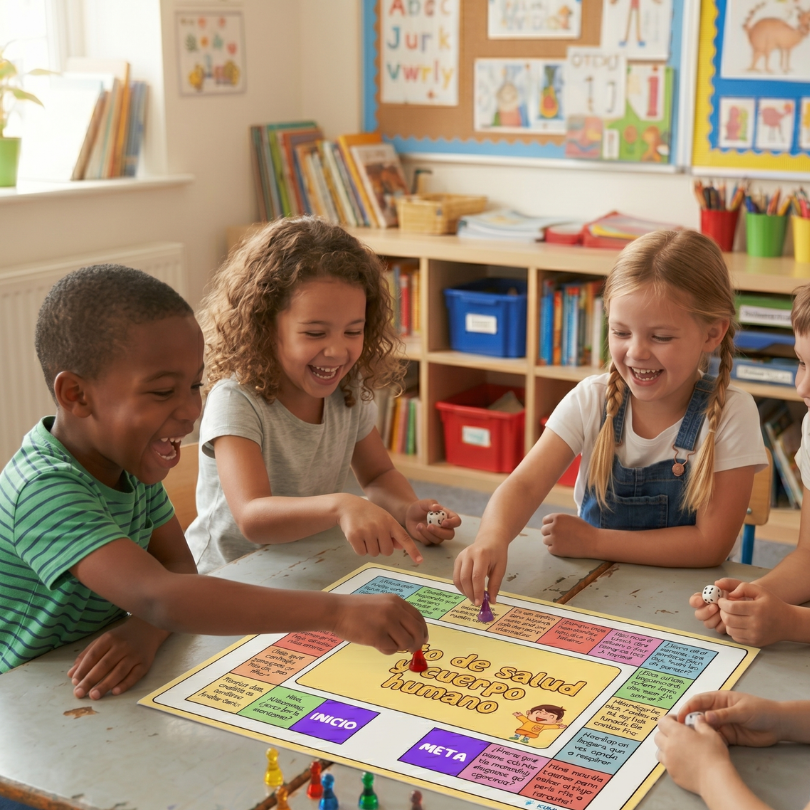 "El Guardián de la Salud", un juego de tablero interactivo para Primaria. Trabaja el cuerpo humano, los sentidos y hábitos saludables de forma lúdica.