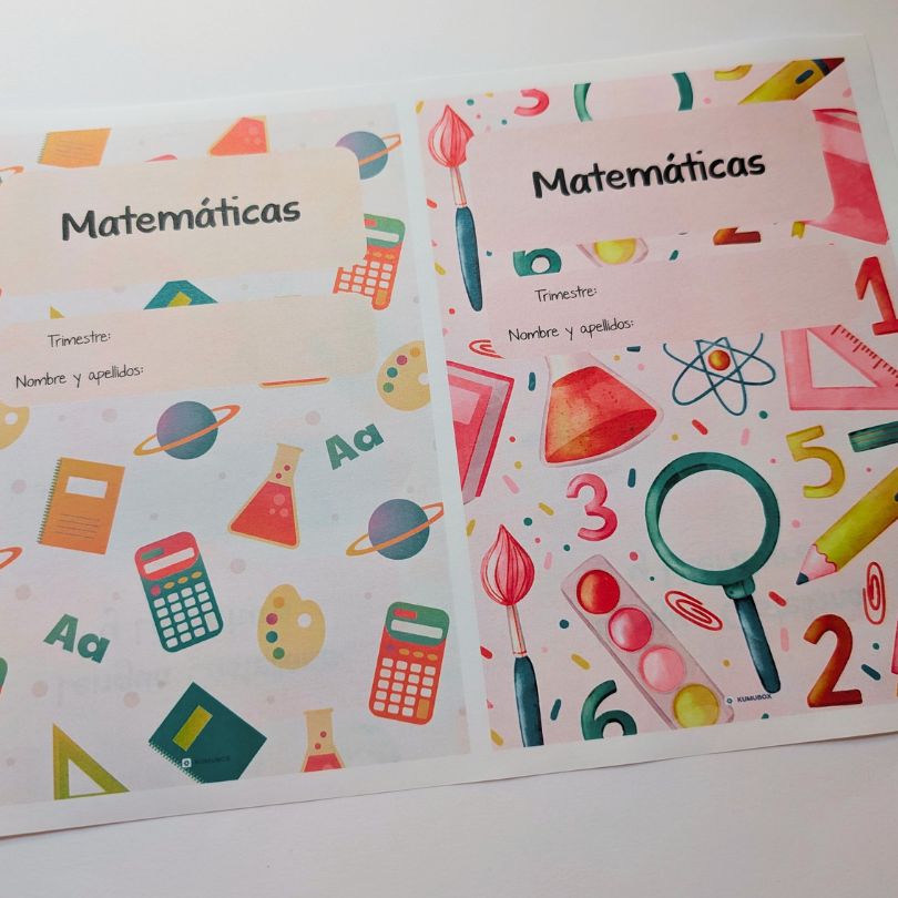 Portadas imprimibles y personalizables para las asignaturas de Lengua y Matemáticas. Fomenta la organización.