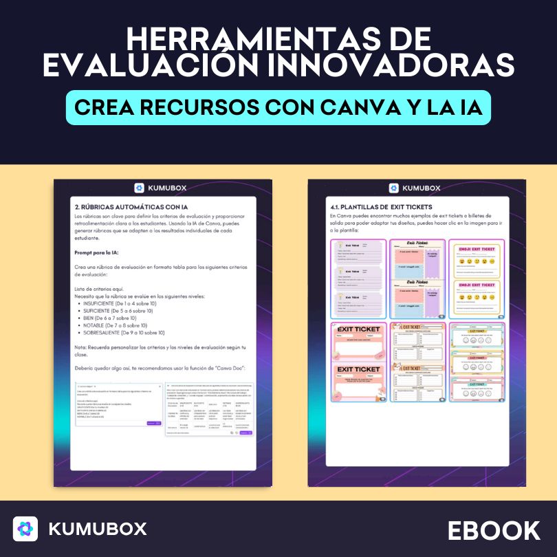 Ebook que enseña a crear rúbricas, dianas, exit tickets y coevaluaciones con Canva e inteligencia artificial. Incluye prompts, plantillas y ejemplos prácticoz.