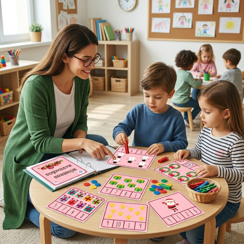 tarjetas didácticas de vocabulario y números con temática navideña para fortalecer la lectoescritura y el reconocimiento numérico en educación infantil y primar...