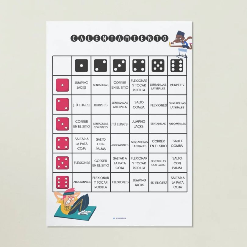 Guía práctica con propuestas de ejercicios de calentamiento físico para clases de educación física en primaria, diseñada para activar el cuerpo.
