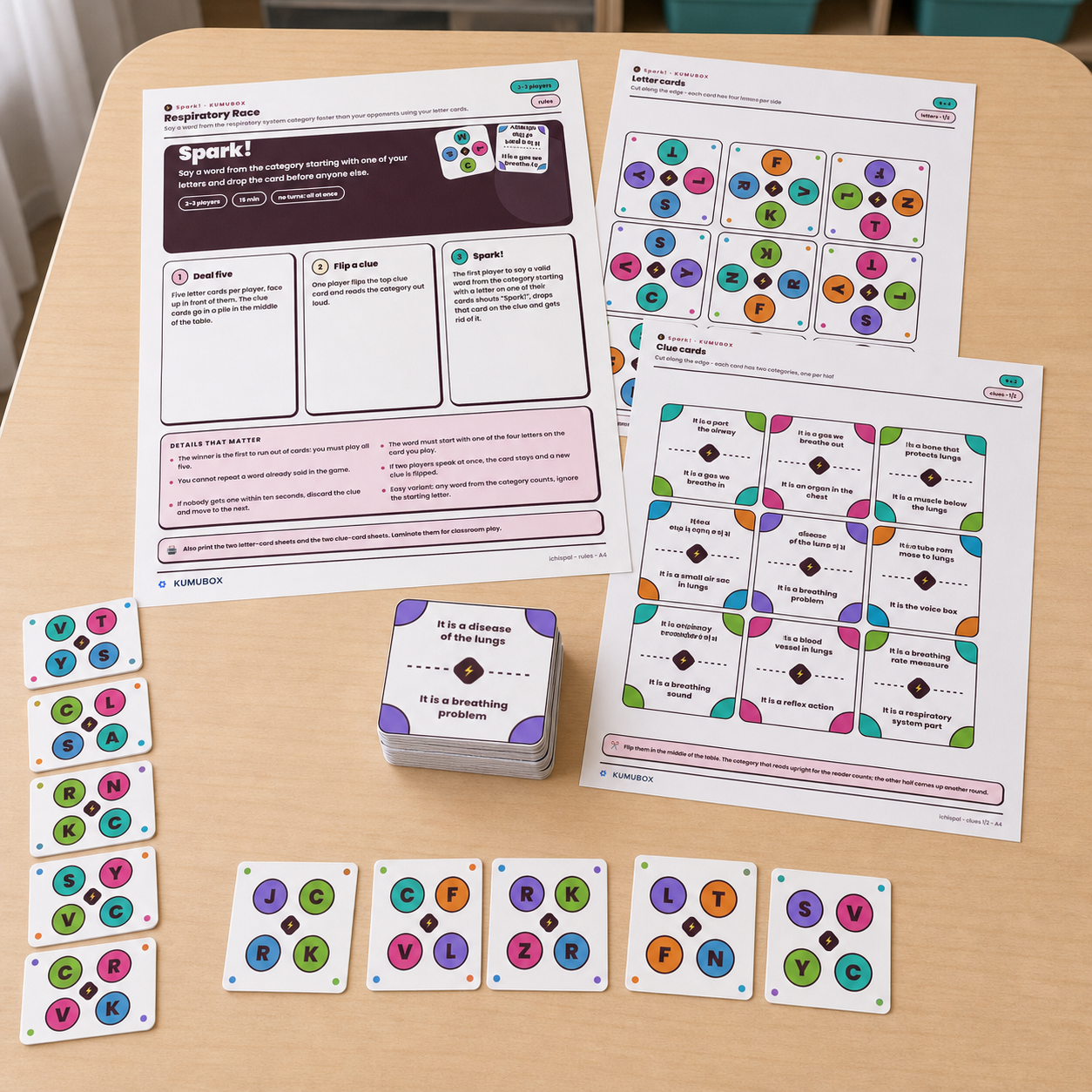 Juego de cartas imprimible en inglés para repasar la anatomía, fisiología y enfermedades del sistema respiratorio en 3.º de Secundaria.