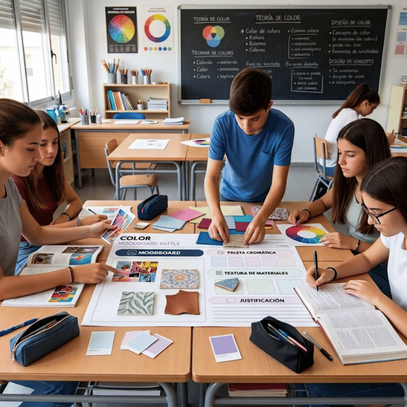 Descubre Color Moodboard Battle, un recurso educativo de EPVA para 3.º de ESO donde el alumnado resuelve encargos de diseño usando la simbología del color.