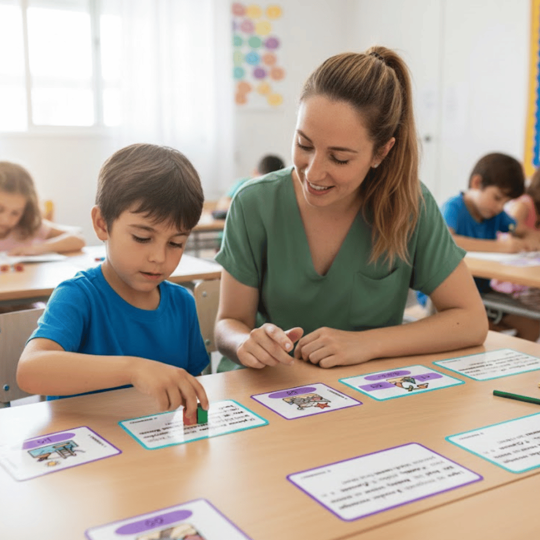 Descarga este cuaderno de problemas de matemáticas de verano para 1.º de Primaria. Incluye tarjetas de suma y resta con temática de animales.