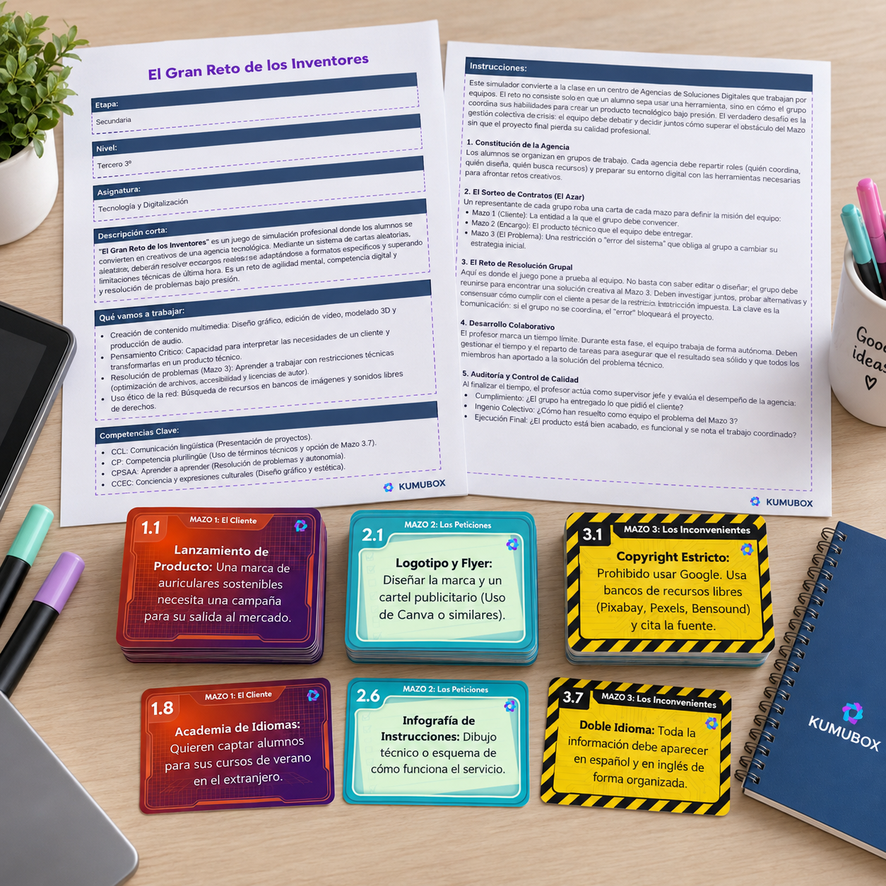 Descubre "El Gran Reto de los Inventores", un simulador profesional en formato juego de cartas para Secundaria. Gamifica tu aula de Tecnología y Digitalización