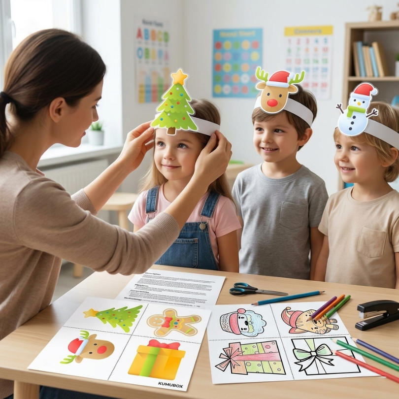 un divertido recurso para celebrar la navidad en clase con diademas navideñas personalizables contiene 8 modelos en color y 8 en blanco y negro para colorear pe...