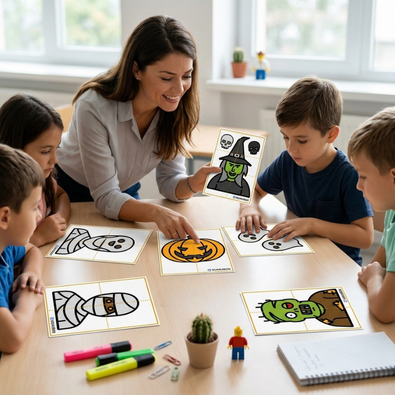 Este recurso educativo contiene 18 puzles temáticos de Halloween diseñados para el alumnado de Educación Primaria. Incluye tres niveles de dificultad (6, 8 y 10