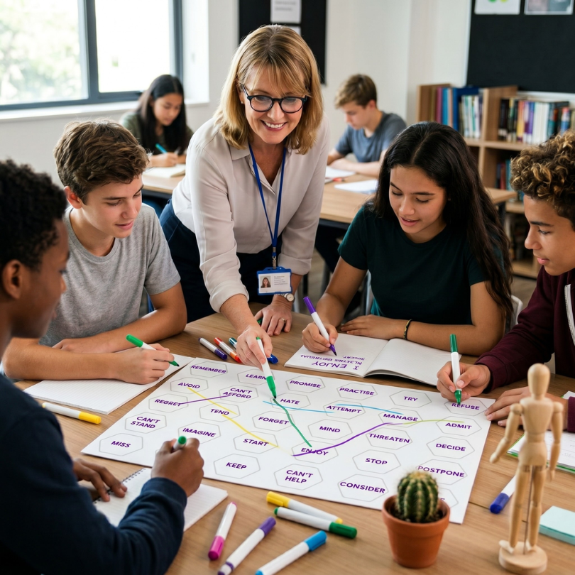 this verb is mine is an engaging board game designed to practice verbs that are followed by infinitives or gerunds players choose verbs and create sentences wit...