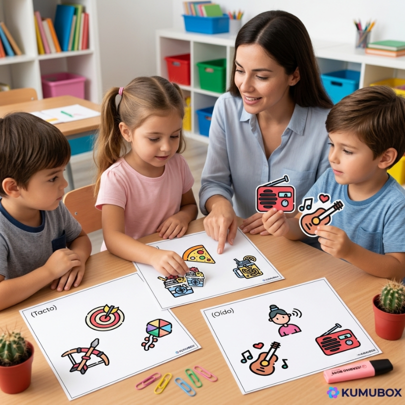 Descarga este material didáctico para trabajar los 5 sentidos en 1.º de Primaria. Incluye tarjetas de órganos, acciones y adaptaciones DUA.
