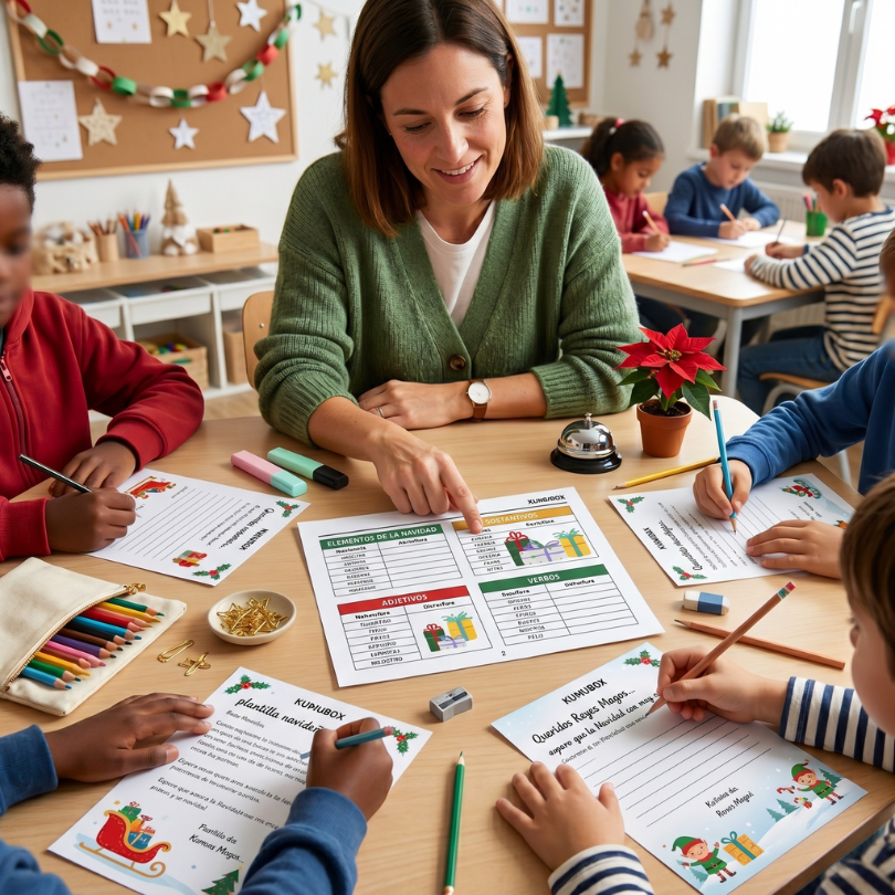 pack con plantillas y vocabulario base para escribir cartas y poemas navideños
