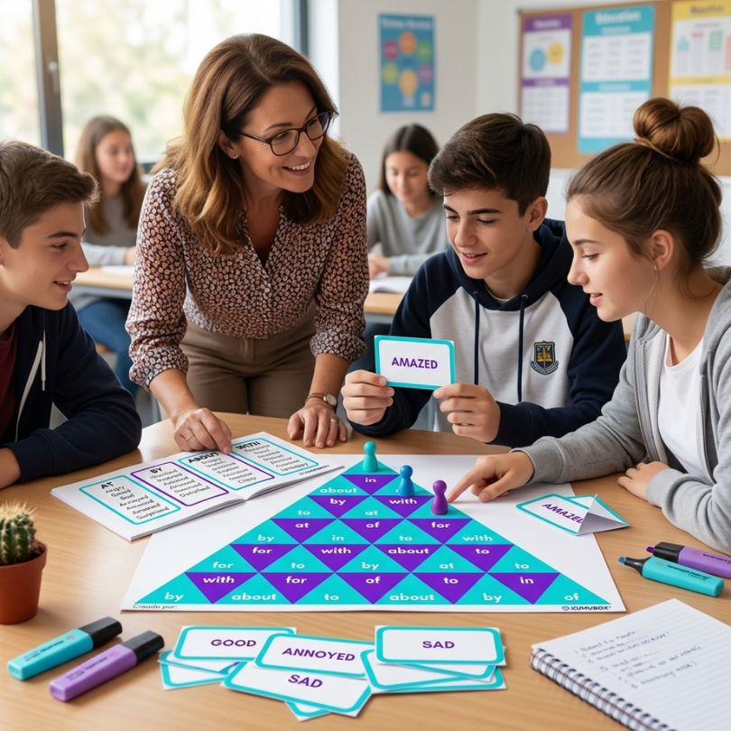juego de mesa interactivo para practicar los adjetivos seguidos de preposiciones en inglés diseñado para estudiantes de secundaria bachillerato y adultos este r...