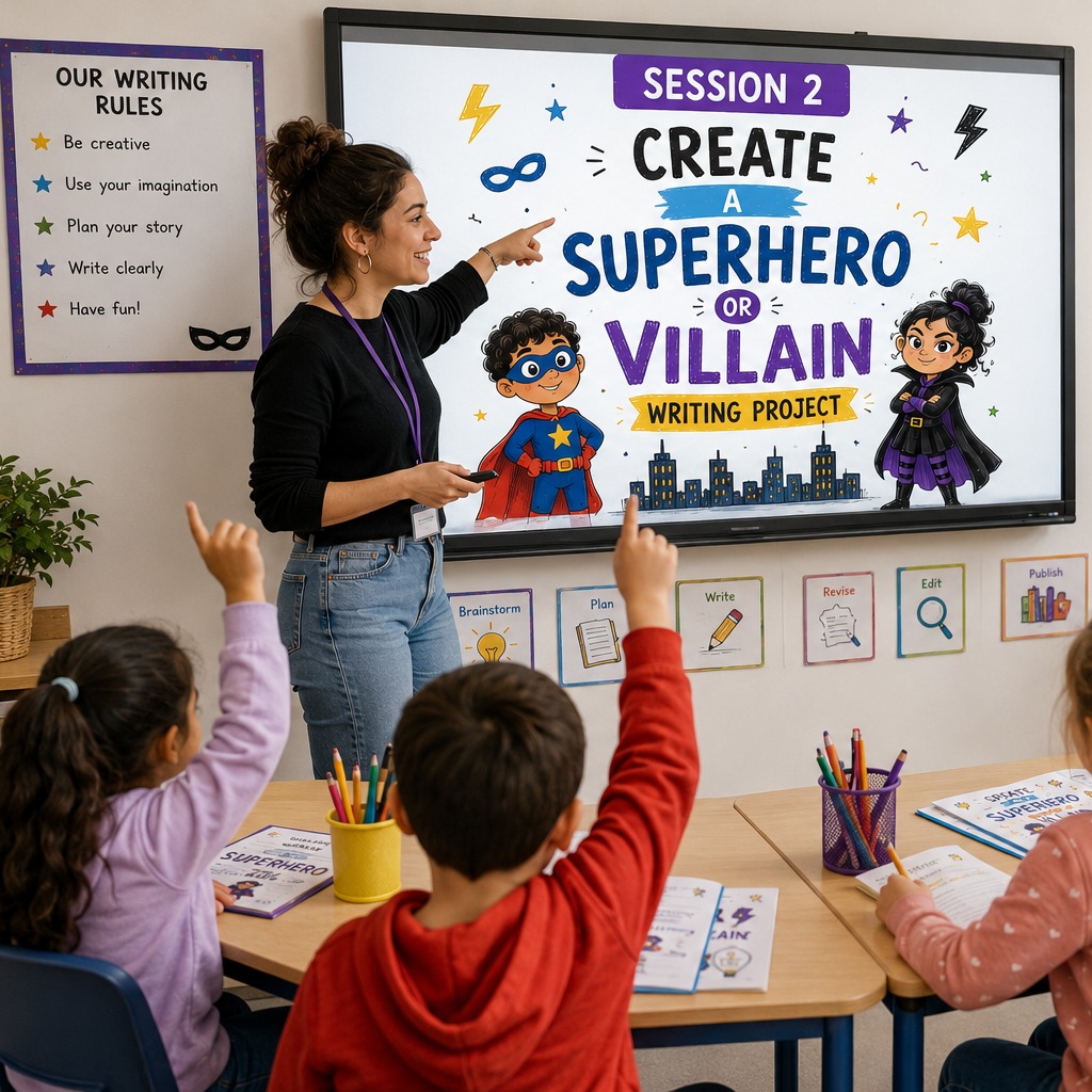 Descarga este completo recurso de inglés para 5.º y 6.º de Primaria enfocado en la creación de superhéroes y villanos. Incluye PowerPoints didácticos