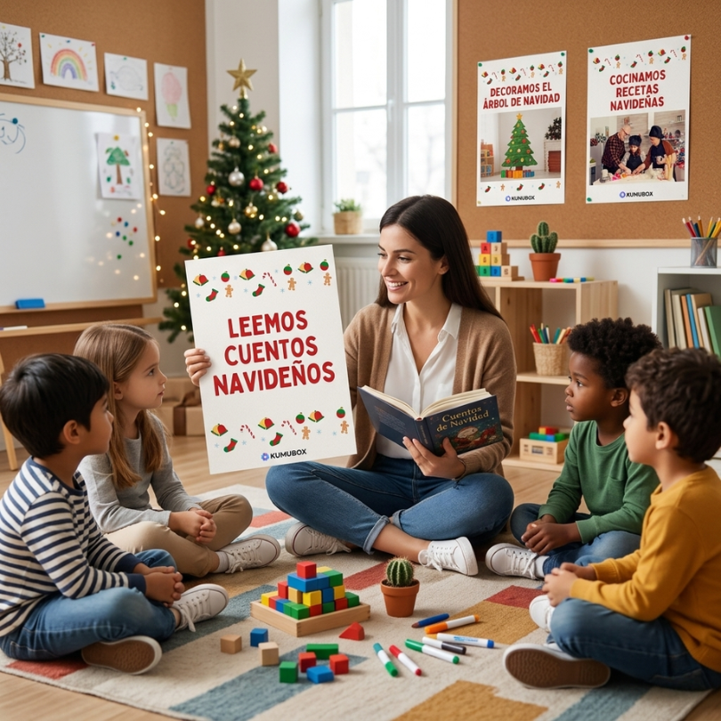pack de 10 carteles con imágenes y frases sobre acciones relacionadas con la navidad para decorar el aula y generar reflexiones sobre el significado de estas fe...