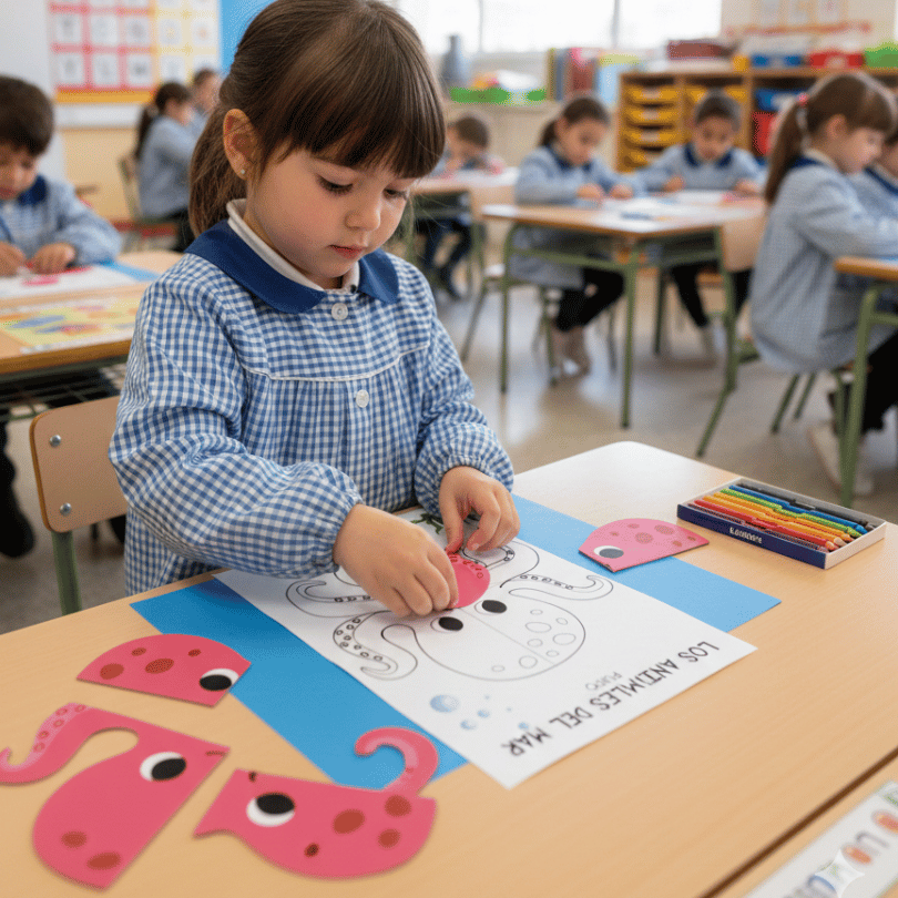 Recurso educativo con actividades visuales y manipulativas que fomentan la conciencia ambiental y el aprendizaje a través del juego.