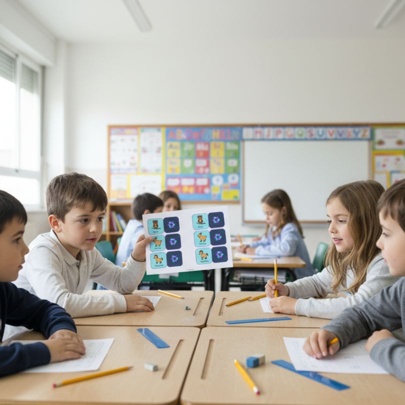 Juego de memoria visual con imágenes de animales para reforzar el vocabulario, la atención y la expresión oral en el Primer Ciclo de Primaria