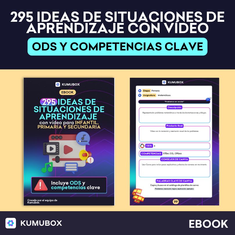 Ebook con 295 ideas de situaciones de aprendizaje organizadas por etapa y materia. Incluye producto final en vídeo, competencias clave, ODS y consejos.