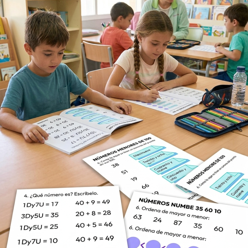 Recurso educativo de matemáticas para Primaria centrado en la comprensión, lectura, escritura y descomposición de números menores de 100.