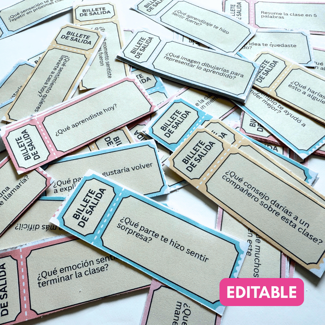 Recurso de tickets de salida para trabajar la reflexión emocional y la autoevaluación en clase. Ideal para desarrollar competencias socioemocionales.