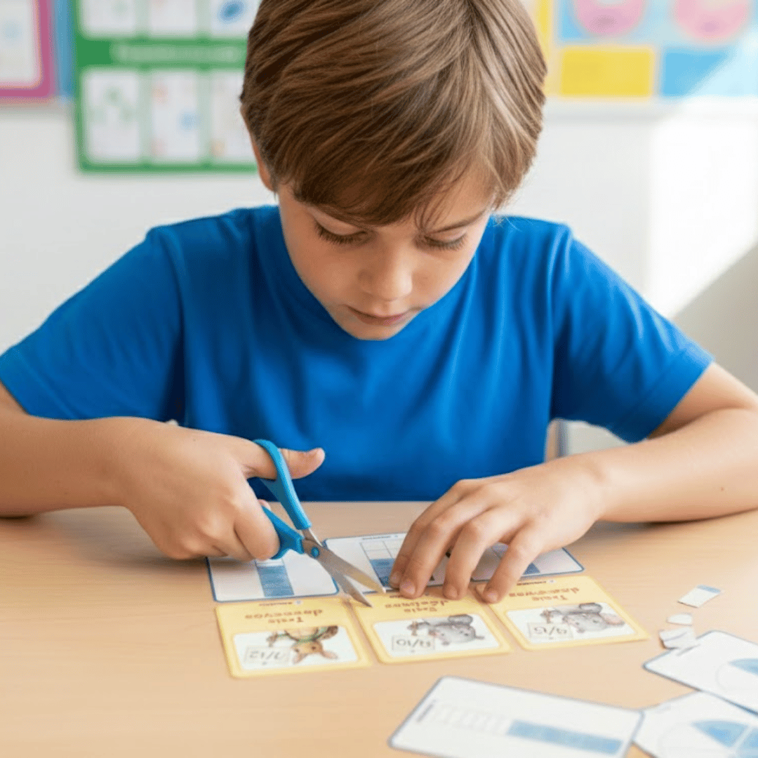 Recurso didáctico manipulativo para trabajar las fracciones en Educación Primaria mediante cartas y juegos. Favorece la comprensión  y comparación de fracciones