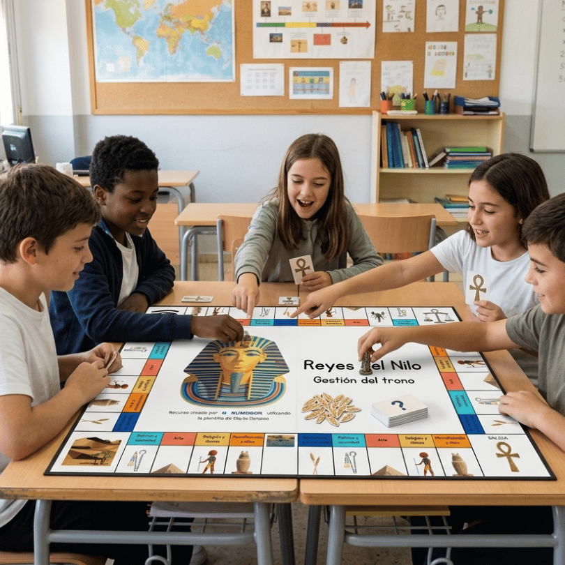 Descarga "Reyes del Nilo", un juego de mesa educativo para repasar la historia y cultura del Antiguo Egipto en 5.º y 6.º de Primaria. Incluye tablero, preguntas