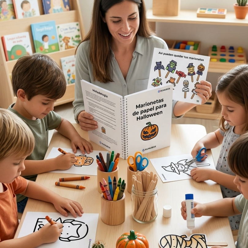 este material contiene 16 dibujos de halloween para que los alumnos los coloreen recorten y los conviertan en marionetas de papel es ideal para infantil o el au...