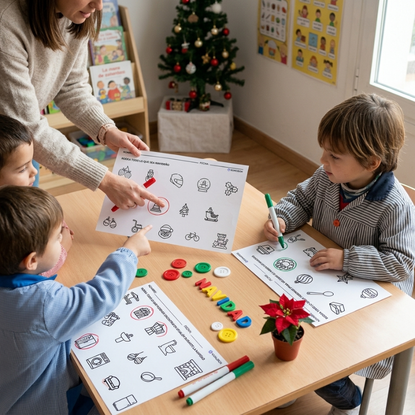 este recurso educativo incluye 5 fichas de actividades de asociación para trabajar los elementos navideños con alumnos de educación infantil a través de estas a...