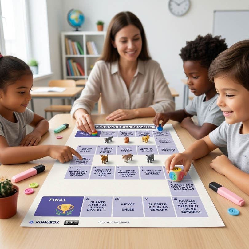 tablero de juego educativo diseñado para que los estudiantes practiquen los días de la semana en español e inglés ideal para fomentar la expresión oral la compr...