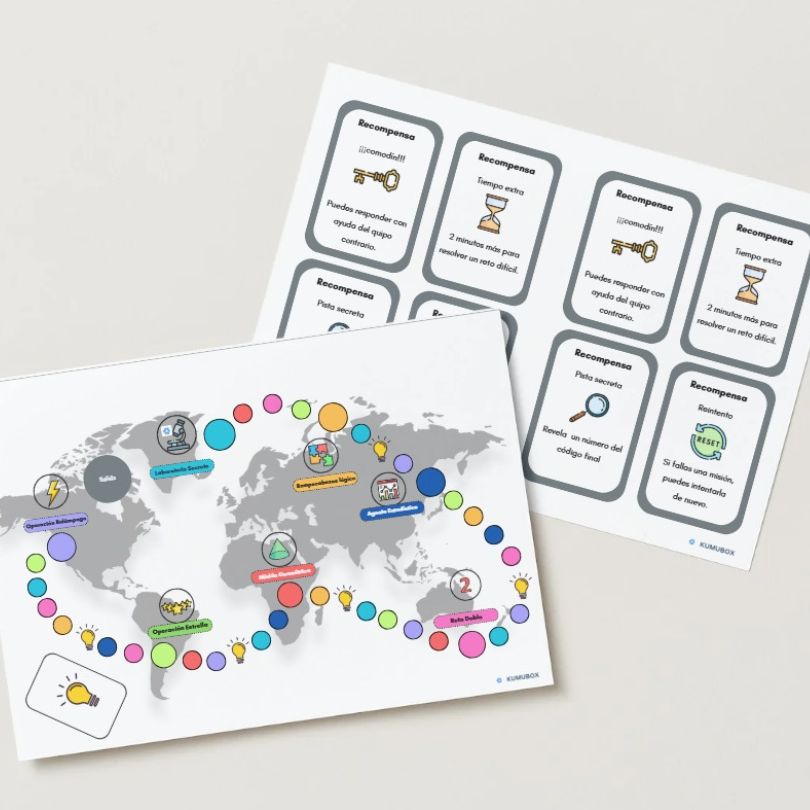 Juego cooperativo de retos rápidos para activar conocimientos, repasar contenidos o dinamizar el aula. Ideal para Primaria y Secundaria.