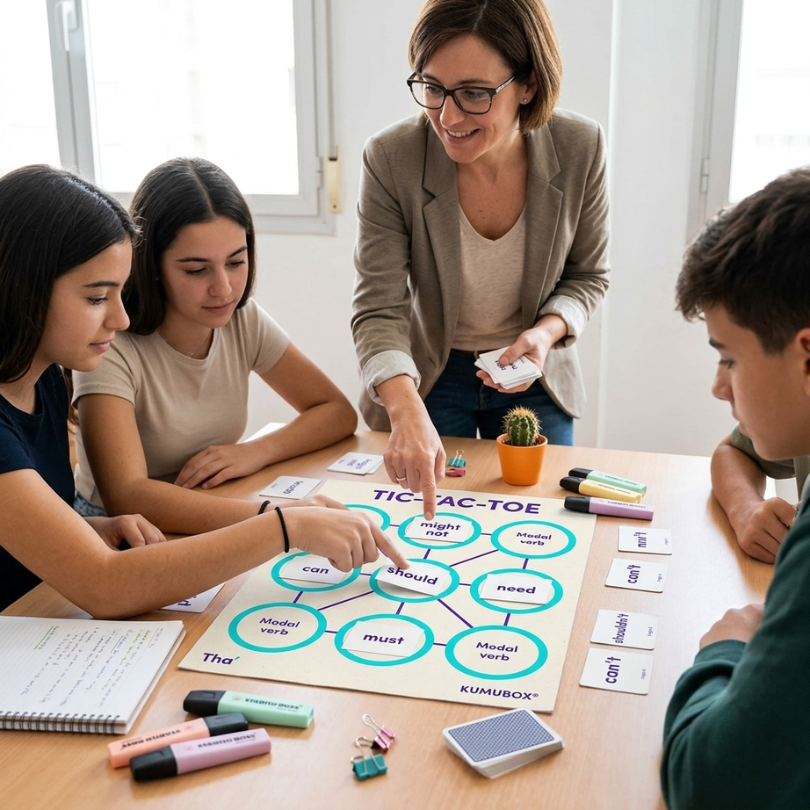 juego didáctico de tres en raya para practicar los verbos modales en inglés en clases de secundaria bachillerato y adultos incluye un tablero y tarjetas de moda...