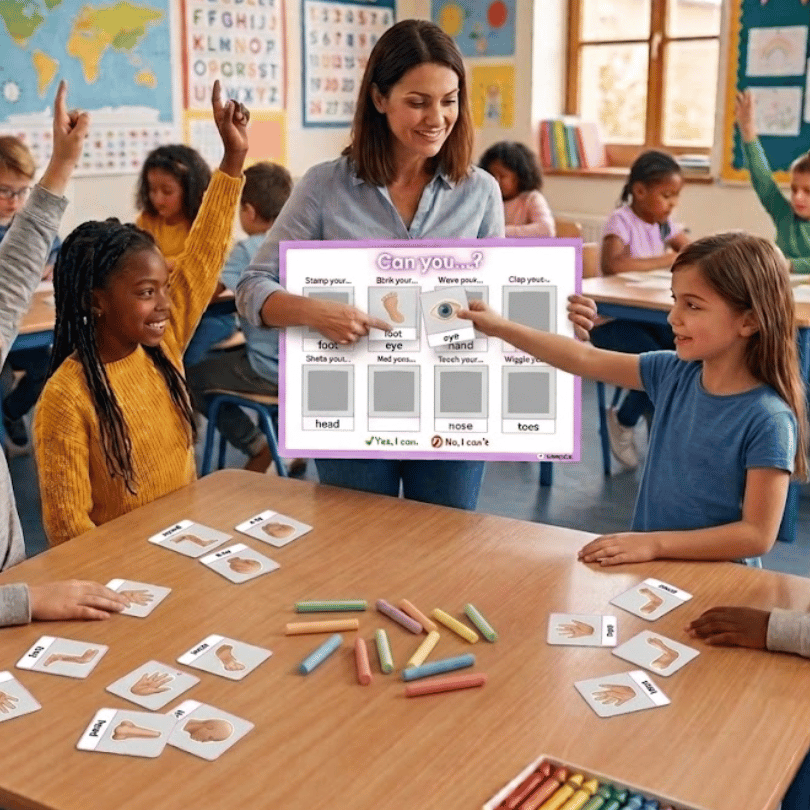 Descarga este puzzle comunicativo para trabajar las partes del cuerpo y la estructura "Can you...?" en inglés. Ideal para 5.º y 6.º de Primaria con enfoque DUA.
