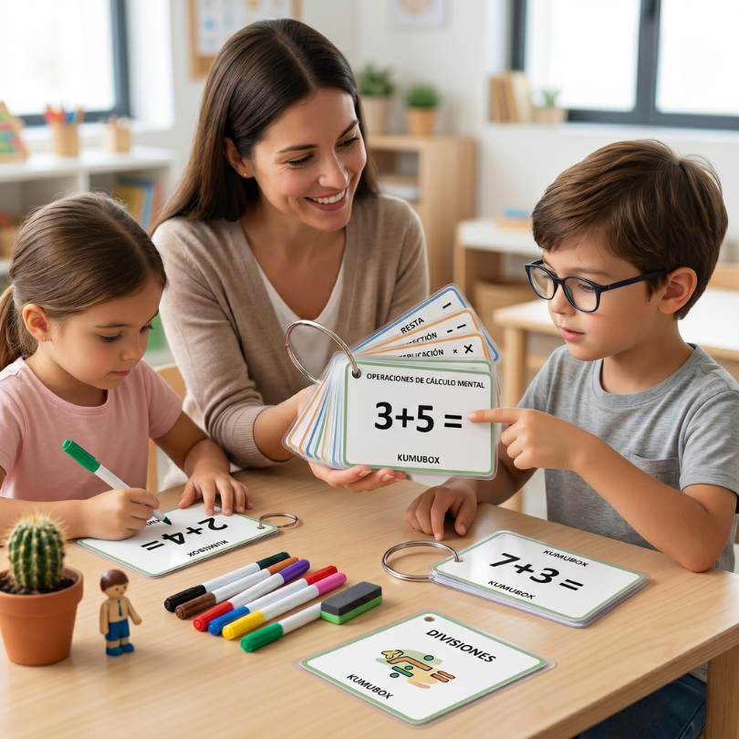 este pack incluye 72 tarjetas de cálculo mental con operaciones básicas sumas restas multiplicaciones y divisiones organizadas en grupos de 18 por categoría dis...