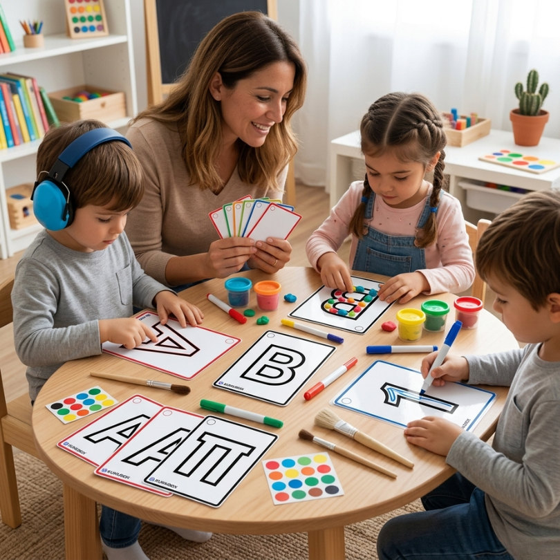 material compuesto por 38 tarjetas para trazar letras y números diseñado para facilitar el aprendizaje en alumnado con tea diferenciadas por colores para distin...