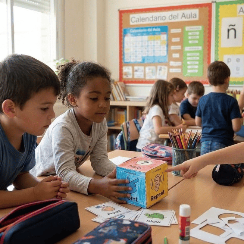 Descarga "The Emergency Dice", un dado recortable diseñado para que tus alumnos de Primaria utilicen la mímica y el dibujo en clase de inglés sin hablar español