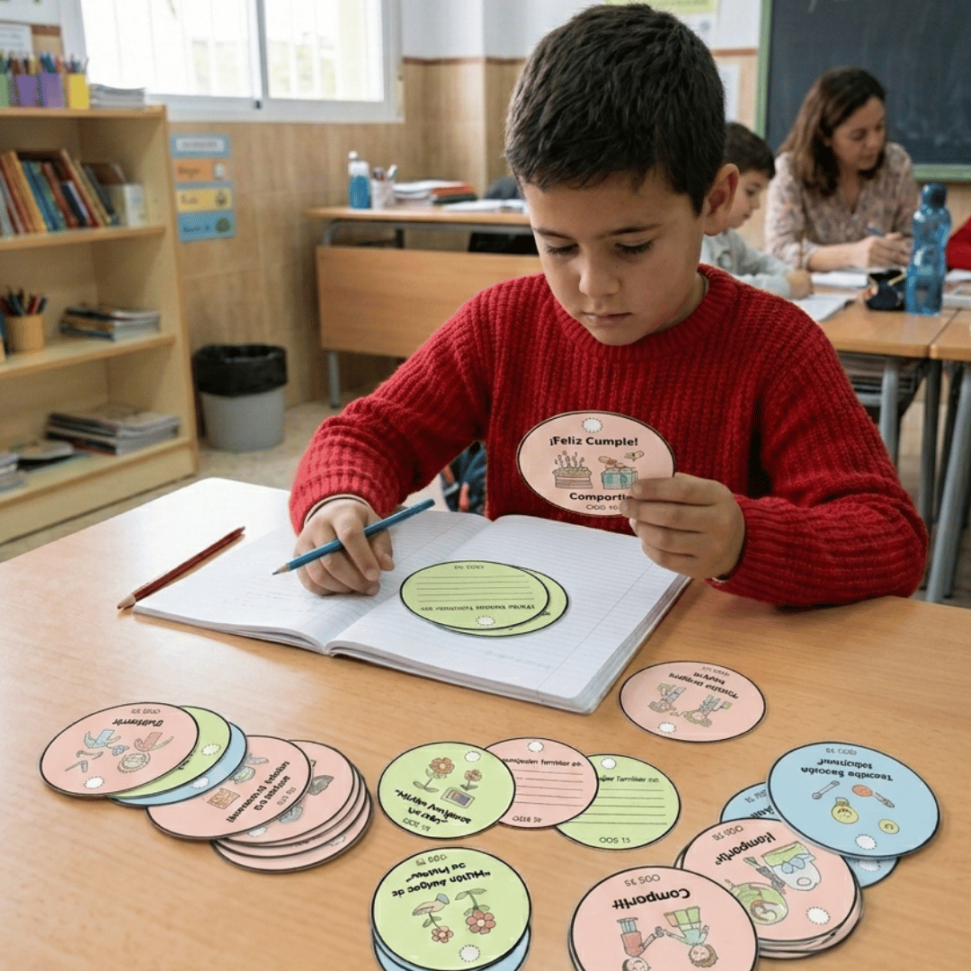 Recurso manipulativo para 4º de primaria para trabajar los 17 ODS desde una perspectiva personal y familiar. Incluye fichas tipo llavero en varios idiomas